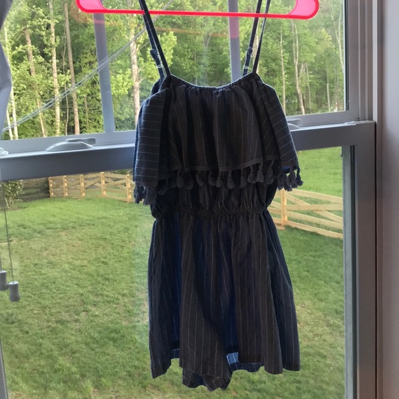 S Blue, Striped, Tasseled Romper - Picture 1 of 3